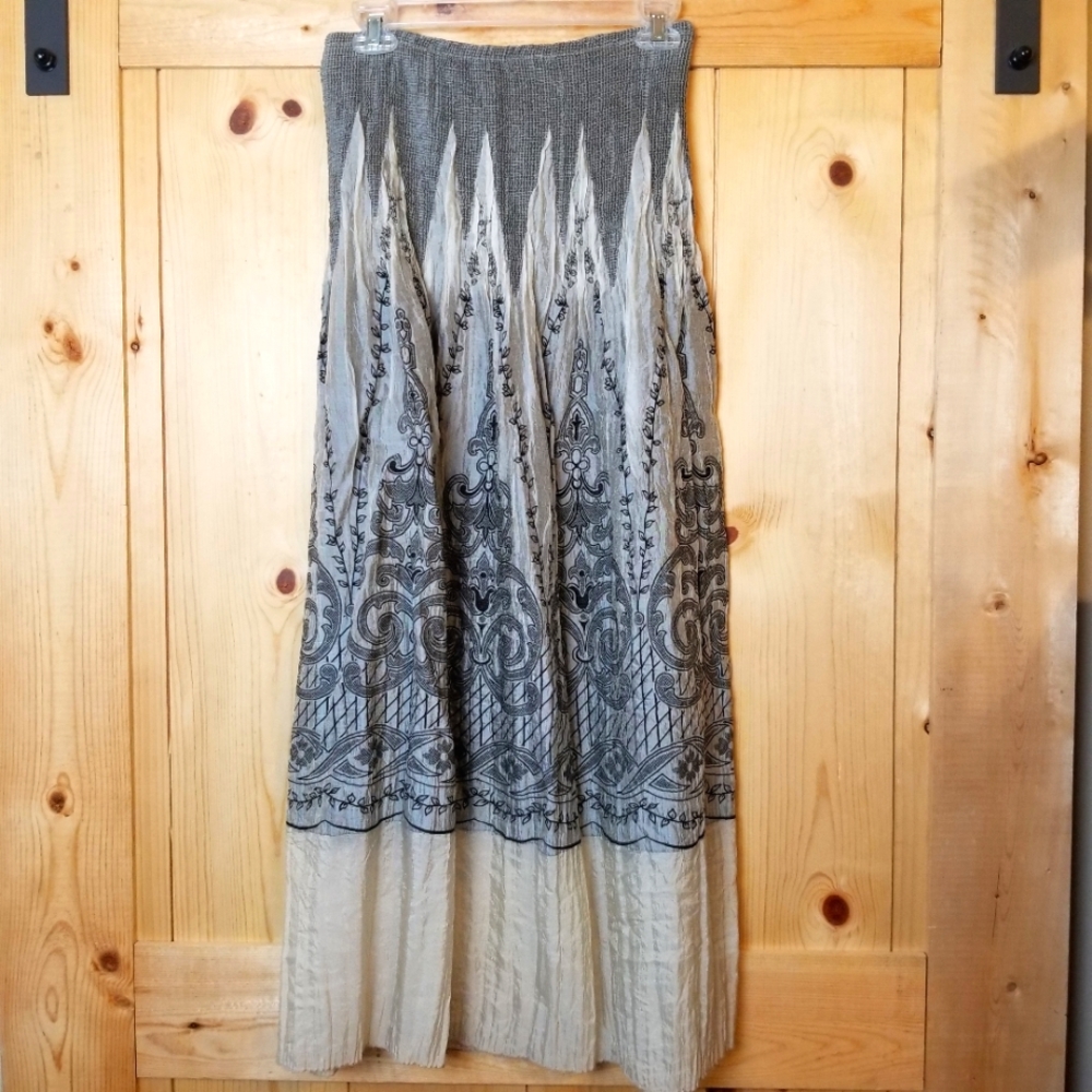 Anthropologie Lapis Fleur De Lis Print Smocked Stretch Strapless Skirt D…